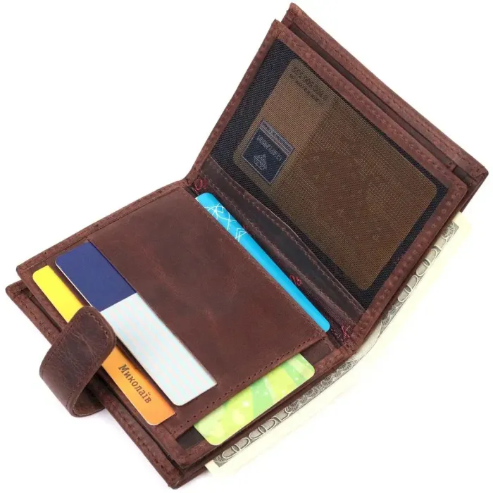Небольшой мужской кошелек в винтажной коже KARYA 21387 Коричневый