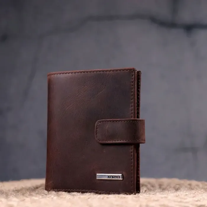 Небольшой мужской кошелек в винтажной коже KARYA 21387 Коричневый