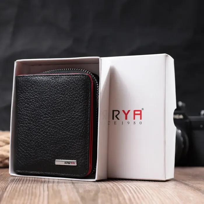 Небольшой женский кошелек с монетницей из натуральной кожи KARYA 22817 Черный