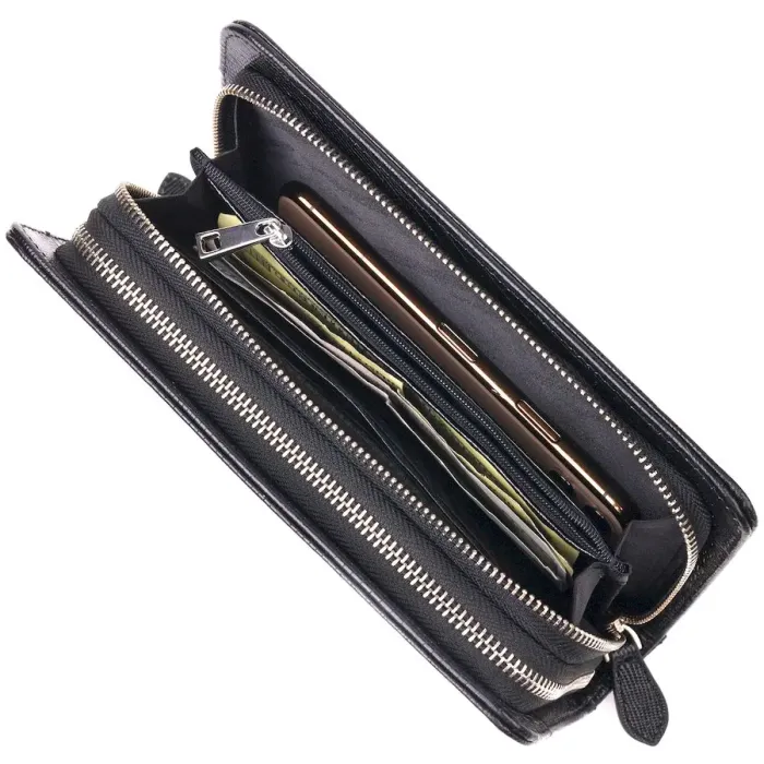 Необычная мужская барсетка на два отделения из натуральной фактурной кожи с тиснением под рептилию CANPELLINI 21571 Черная