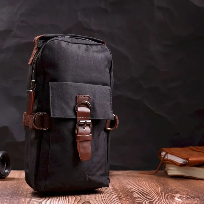 Незвичайна плечова сумка для чоловіків із щільного текстилю Vintage 22187 Чорний