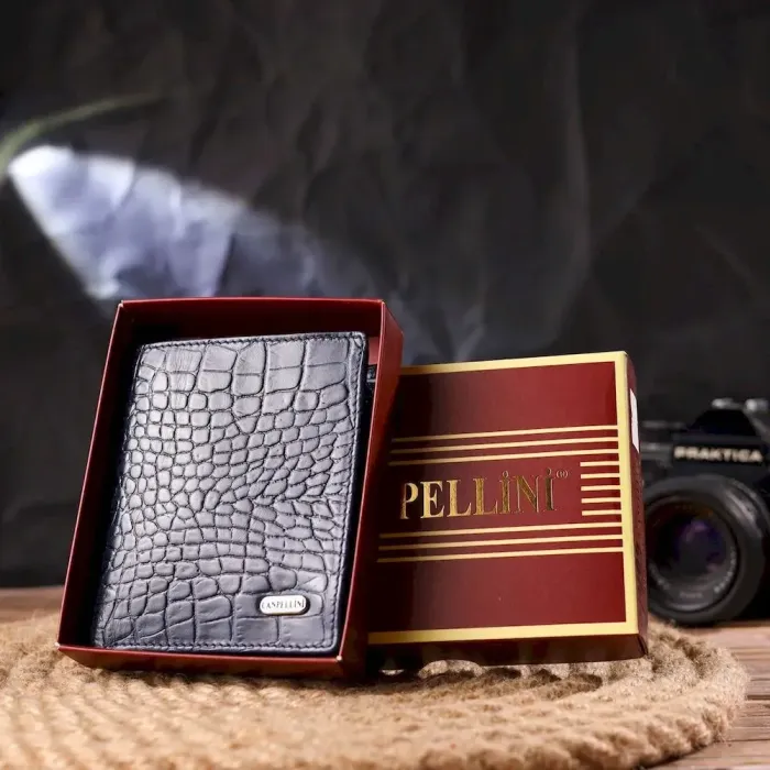 Необычное мужское портмоне из натуральной фактурной кожи CANPELLINI 21499 Синее