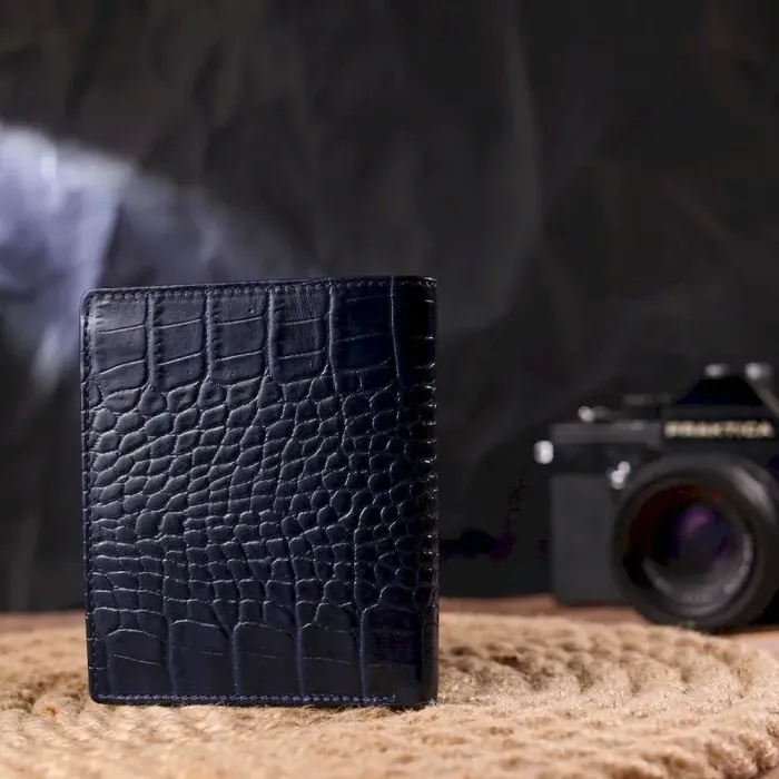 Необычное мужское портмоне из натуральной фактурной кожи CANPELLINI 21499 Синее