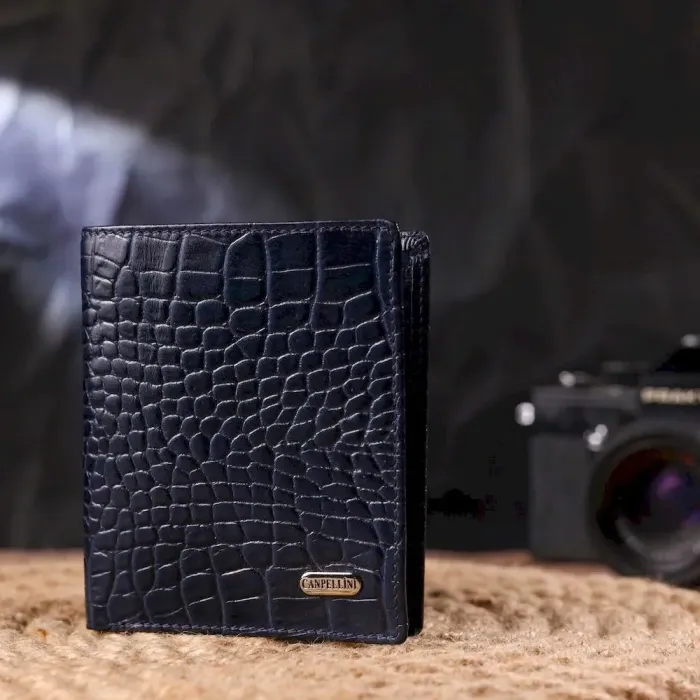 Необычное мужское портмоне из натуральной фактурной кожи CANPELLINI 21499 Синее