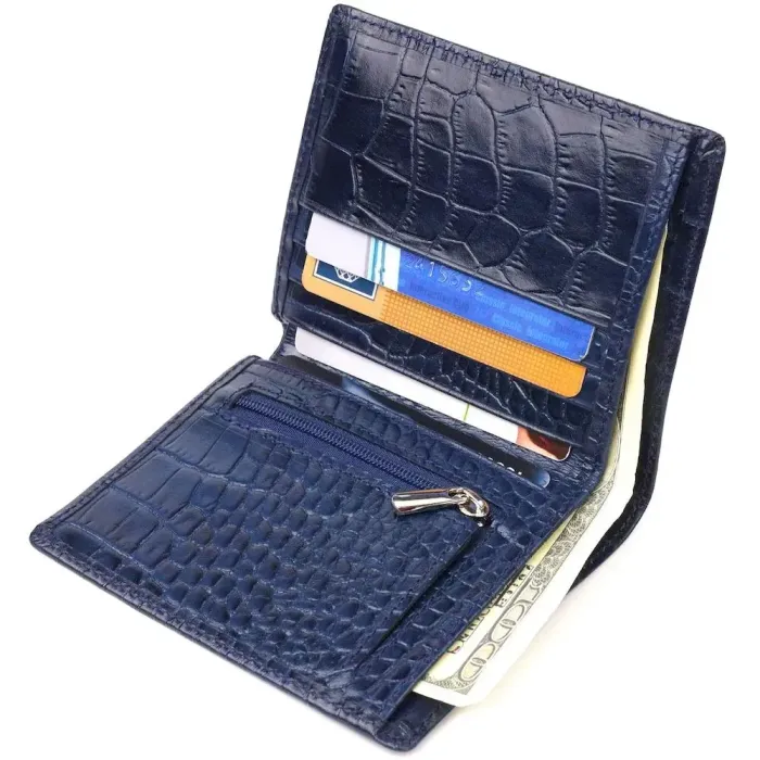 Необычное мужское портмоне из натуральной фактурной кожи CANPELLINI 21499 Синее