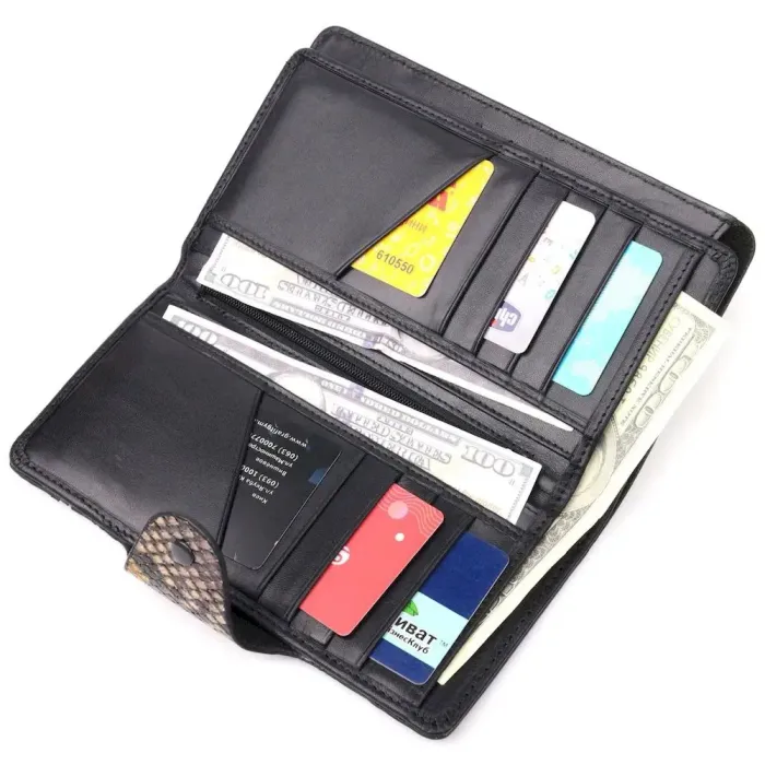 Необычное женское портмоне из натуральной фактурной кожи под змею KARYA 21004 Разноцветный