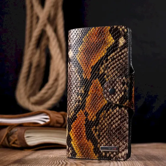 Необычное женское портмоне из натуральной фактурной кожи под змею KARYA 21004 Разноцветный