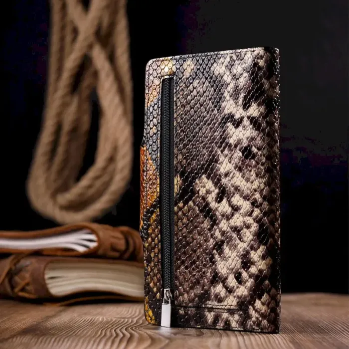 Необычное женское портмоне из натуральной фактурной кожи под змею KARYA 21004 Разноцветный