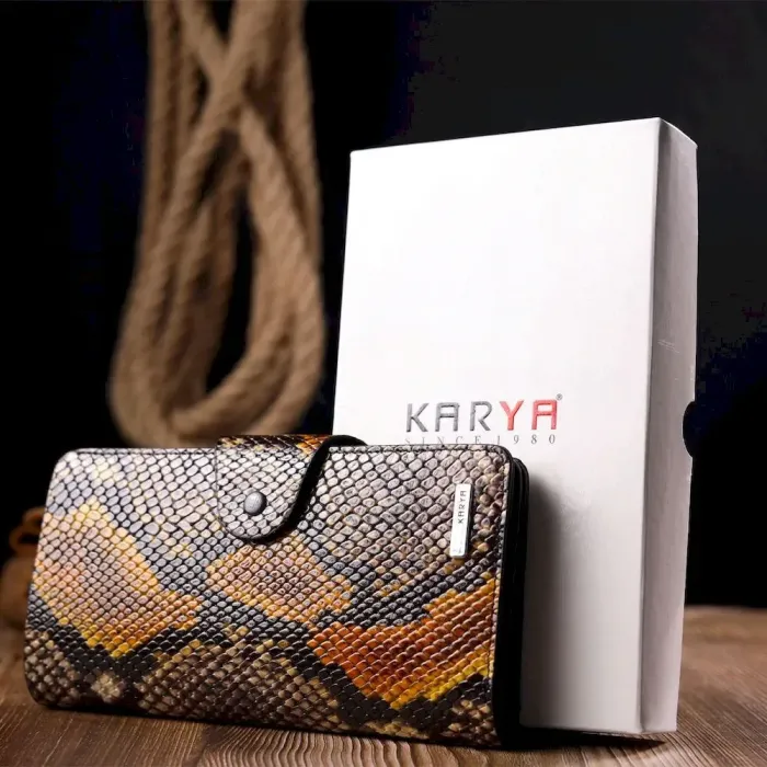 Необычное женское портмоне из натуральной фактурной кожи под змею KARYA 21004 Разноцветный