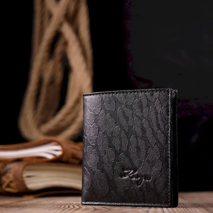 Незвичайний чоловічий гаманець із фактурної шкіри KARYA 21061 Чорний