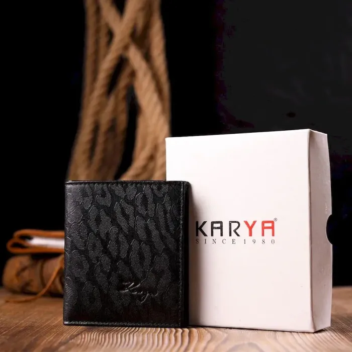 Незвичайний чоловічий гаманець із фактурної шкіри KARYA 21061 Чорний