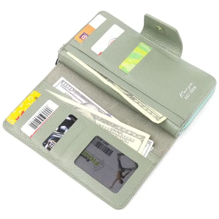 Необычный вертикальный женский кошелек из натуральной кожи KARYA 21156 Бирюзовый