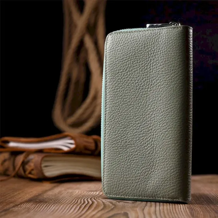 Необычный вертикальный женский кошелек из натуральной кожи KARYA 21156 Бирюзовый