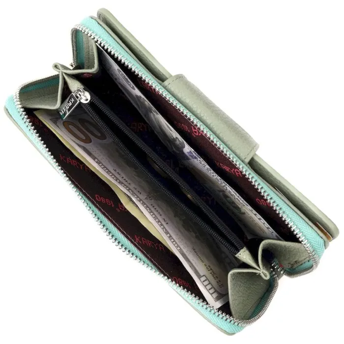 Необычный вертикальный женский кошелек из натуральной кожи KARYA 21156 Бирюзовый