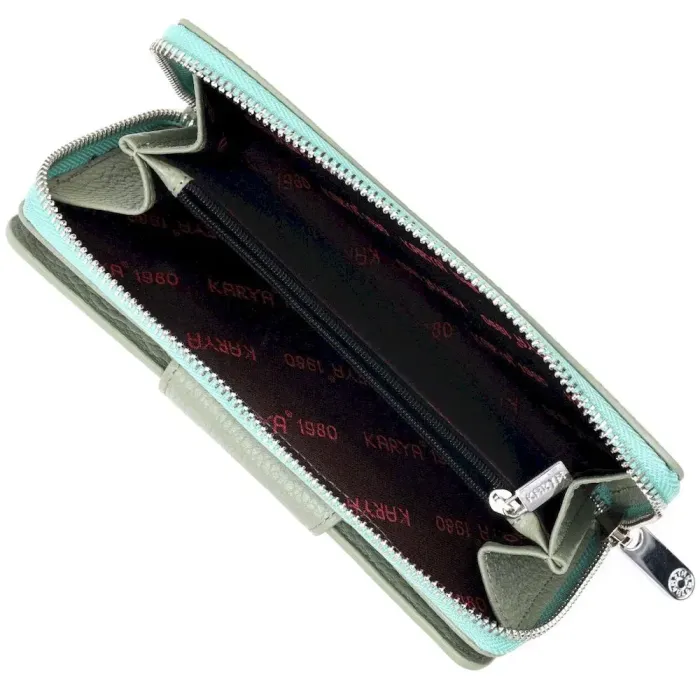 Необычный вертикальный женский кошелек из натуральной кожи KARYA 21156 Бирюзовый