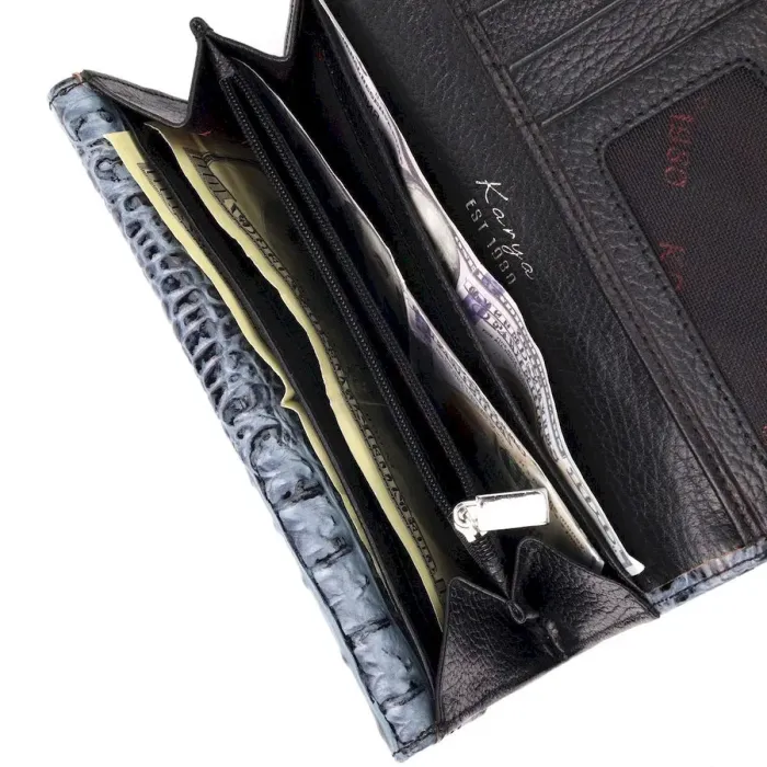 Необычный женский кошелек из натуральной фактурной кожи под крокодила KARYA 21015 Серый