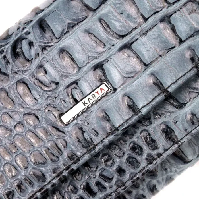 Необычный женский кошелек из натуральной фактурной кожи под крокодила KARYA 21015 Серый