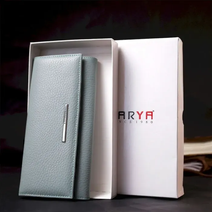 Необычный женский кошелек из натуральной кожи KARYA 19434 Серо-голубой