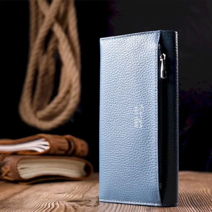 Необычный женский кошелек из натуральной кожи KARYA 21019 Голубой