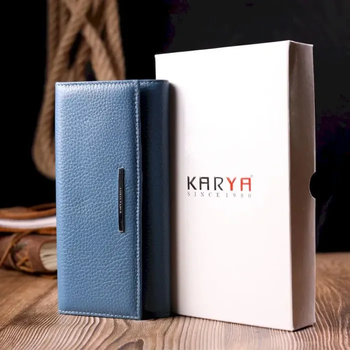 Необычный женский кошелек из натуральной кожи KARYA 21019 Голубой