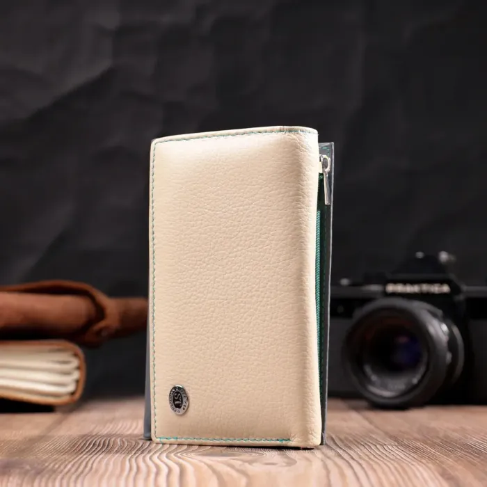 Необычный женский кожаный кошелек в три сложения ST Leather 19446 Разноцветный