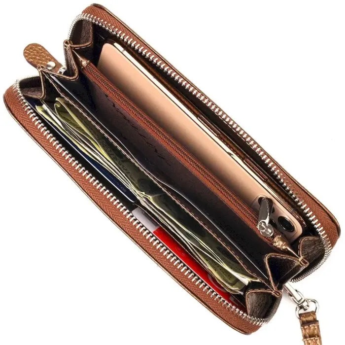 Неповторний гаманець з відливом для жінок з натуральної шкіри CANPELLINI 21614 Коричневий