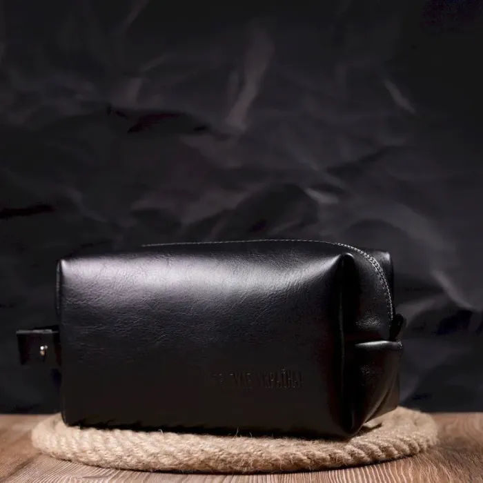 Нессесер мужской большого размера из гладкой кожи на молнии Украина GRANDE PELLE 16767 Черный