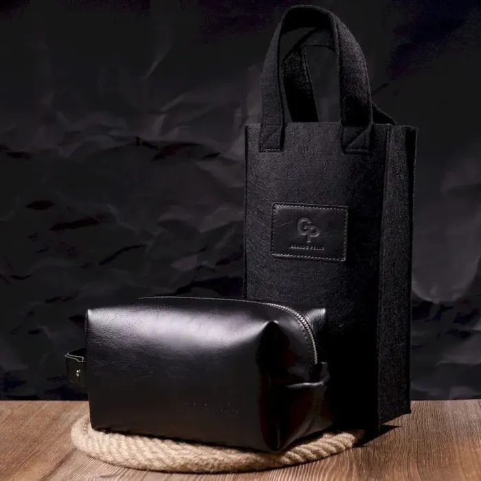 Нессесер мужской большого размера из гладкой кожи на молнии Украина GRANDE PELLE 16767 Черный