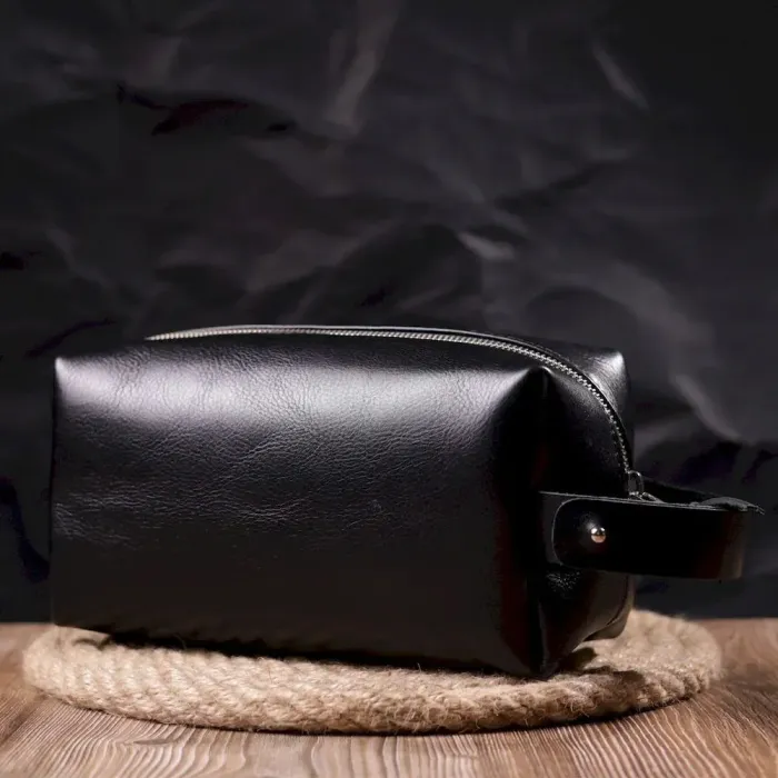 Нессесер мужской большого размера из гладкой кожи на молнии Украина GRANDE PELLE 16767 Черный