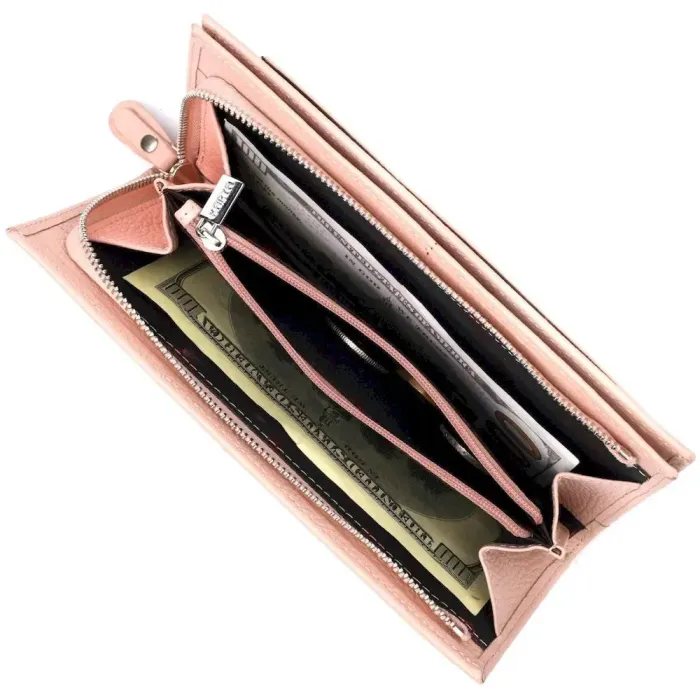 Ніжний жіночий горизонтальний гаманець із натуральної шкіри KARYA 21094 Пудровий