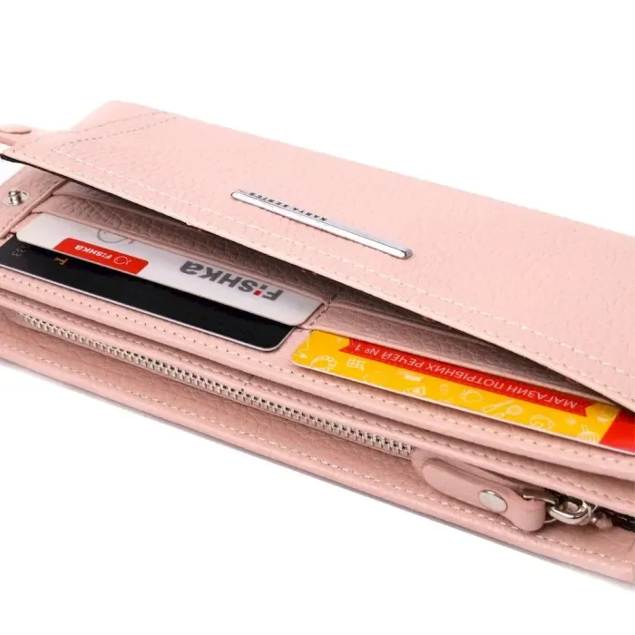 Ніжний жіночий горизонтальний гаманець із натуральної шкіри KARYA 21094 Пудровий