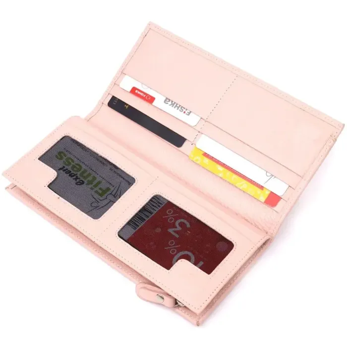 Ніжний жіночий горизонтальний гаманець із натуральної шкіри KARYA 21094 Пудровий