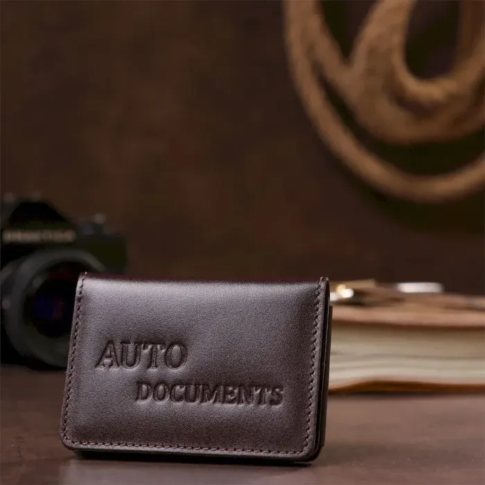 Обкладинка для авто документів 3 слота шкіряна Shvigel 13967 Коричнева