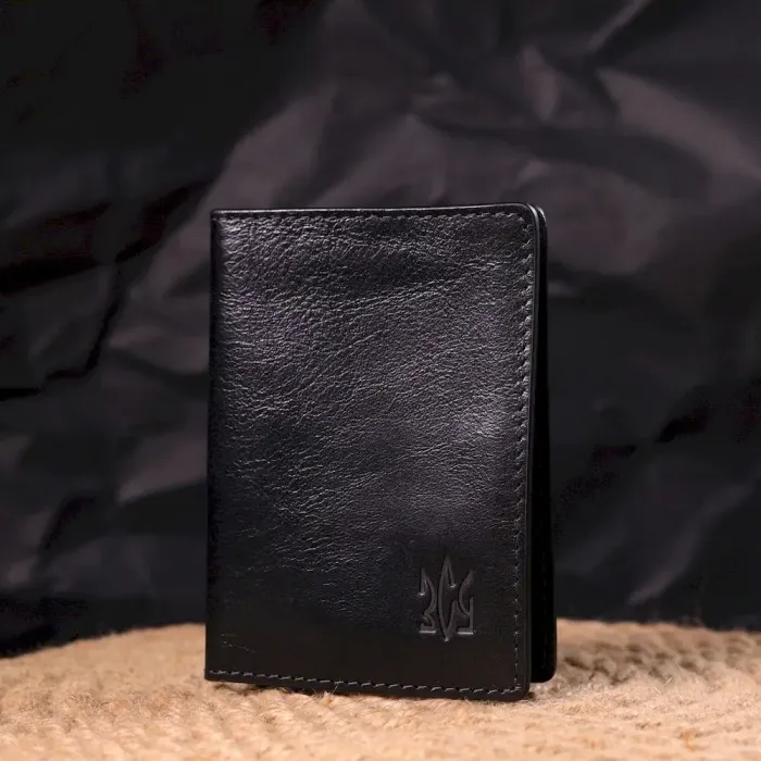 Обложка из глянцевой кожи на военный билет Тризуб ЗСУ GRANDE PELLE 16746 Черная