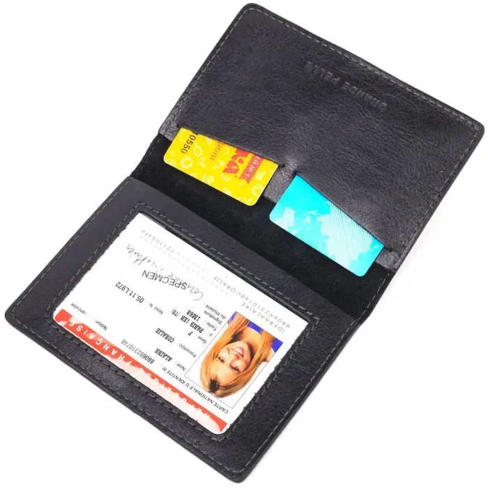 Обложка из глянцевой кожи на военный билет Тризуб ЗСУ GRANDE PELLE 16746 Черная