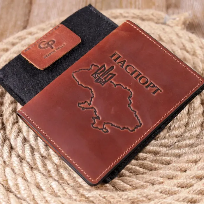 Обложка на паспорт в винтажной коже Карта GRANDE PELLE 16772 Светло-коричневая