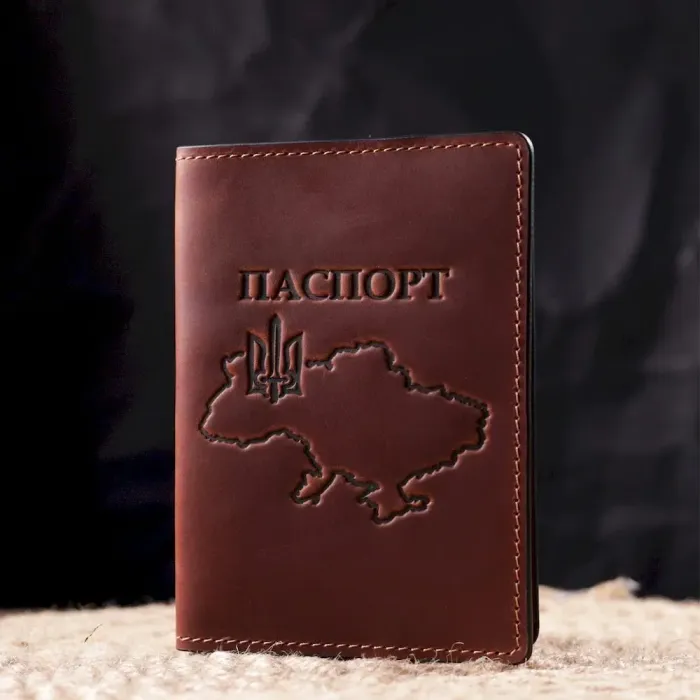 Обложка на паспорт в винтажной коже Карта GRANDE PELLE 16772 Светло-коричневая