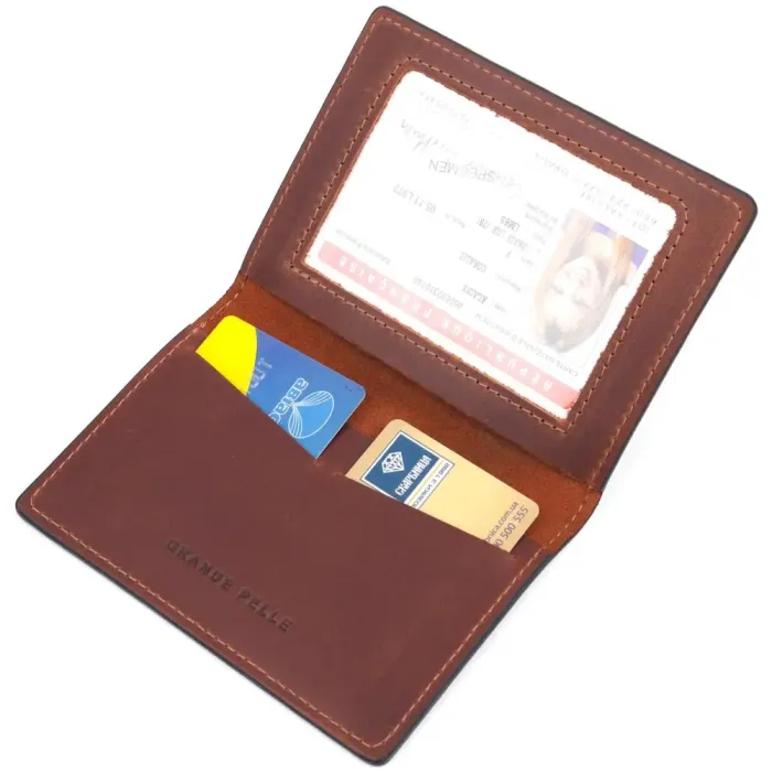 Обложка на военный билет в винтажной коже Карта GRANDE PELLE 16782 Светло-коричневая