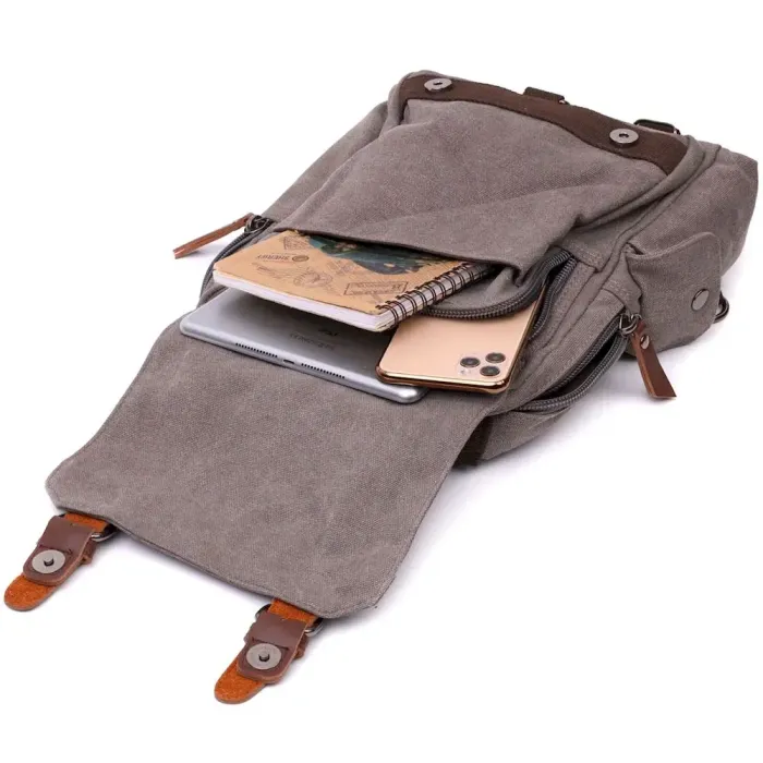 Оригинальная сумка через плечо из плотного текстиля Vintage 22442 Серый