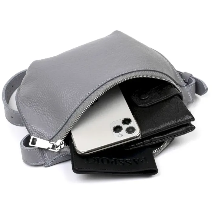 Оригинальная женская бананка из натуральной кожи Shvigel 16379 Серый