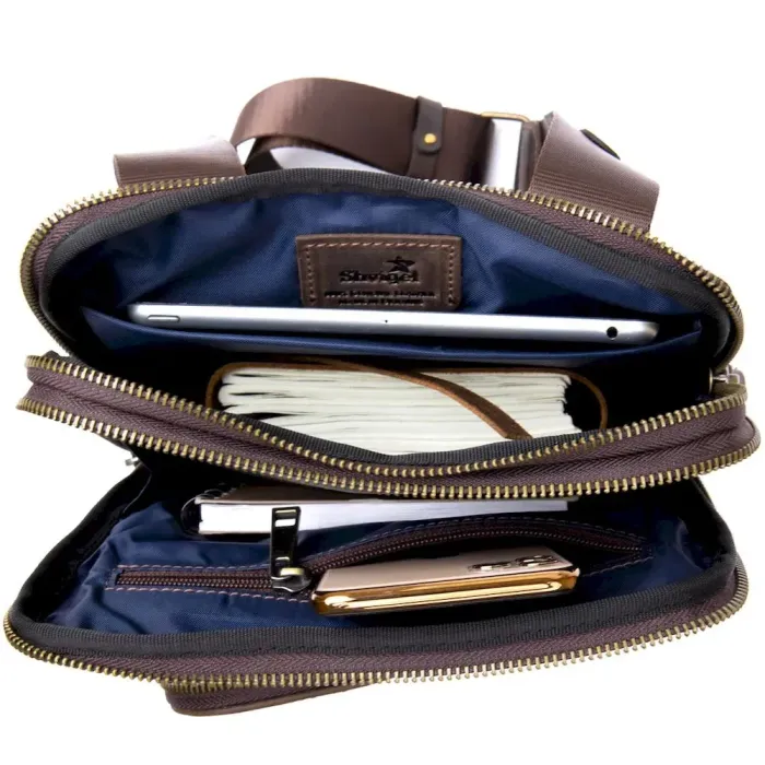 Оригінальна сумка з накладною кишенею на блискавці в матовій шкірі 11280 SHVIGEL, Коричнева