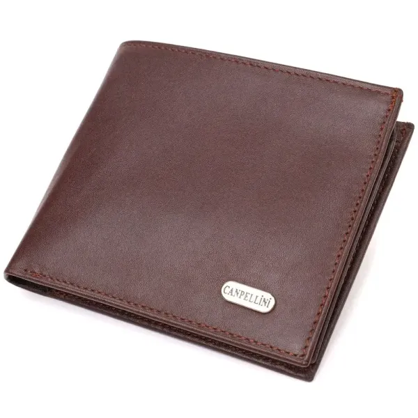 Оригінальне чоловіче портмоне з натуральної гладкої шкіри CANPELLINI 21782 Темно-коричневе