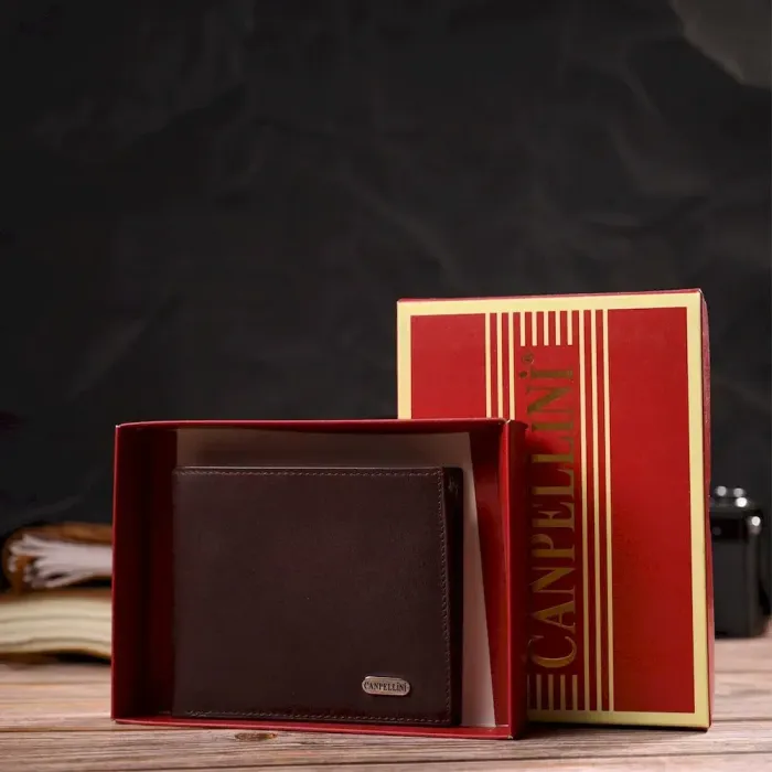 Оригинальное мужское портмоне из натуральной гладкой кожи CANPELLINI 21782 Темно коричневое