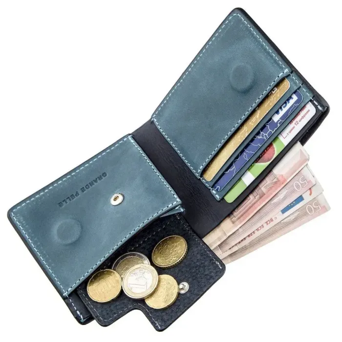 Оригінальне портмоне комбі двох кольорів унісекс на магніті GRANDE PELLE 11210 Синє