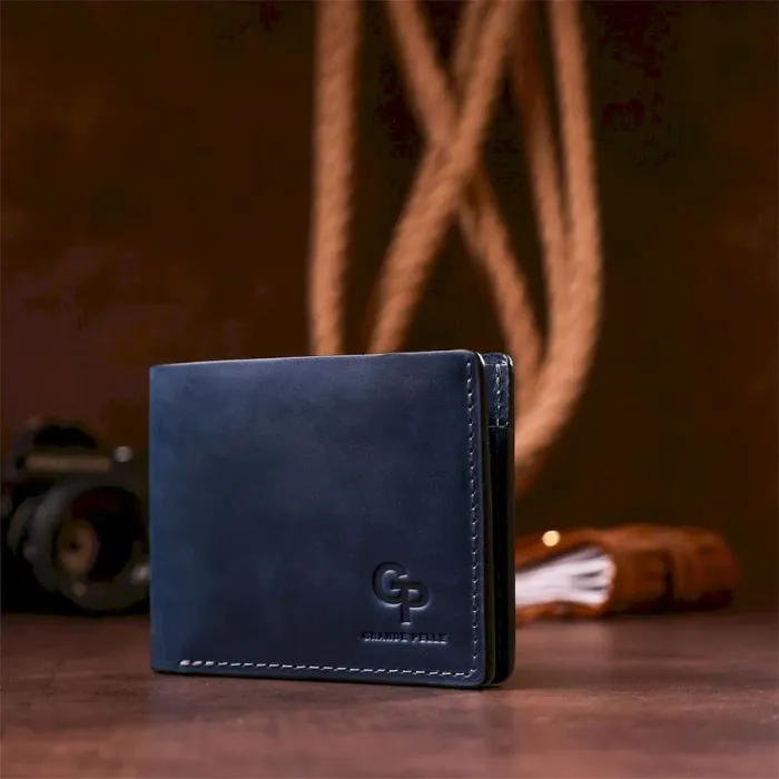 Оригінальне портмоне комбі двох кольорів унісекс на магніті GRANDE PELLE 11210 Синє
