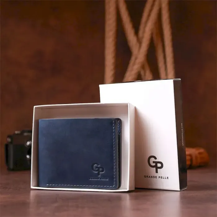 Оригінальне портмоне комбі двох кольорів унісекс на магніті GRANDE PELLE 11210 Синє