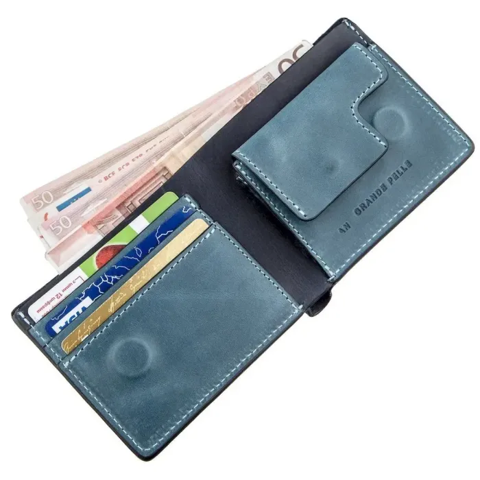 Оригінальне портмоне комбі двох кольорів унісекс на магніті GRANDE PELLE 11210 Синє