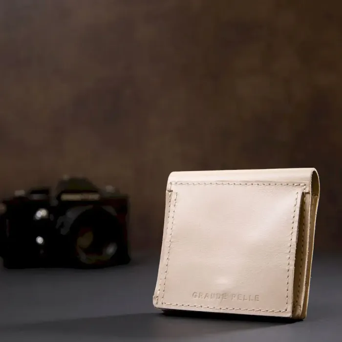 Оригінальне жіноче портмоне з монетницею GRANDE PELLE 11369 Бежевий