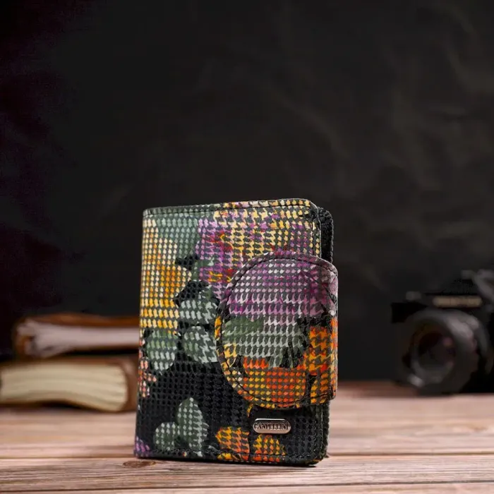 Оригинальное женское портмоне среднего размера из натуральной фактурной кожи CANPELLINI 21804 Разноцветное