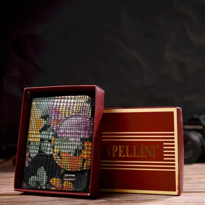 Оригинальное женское портмоне среднего размера из натуральной фактурной кожи CANPELLINI 21804 Разноцветное